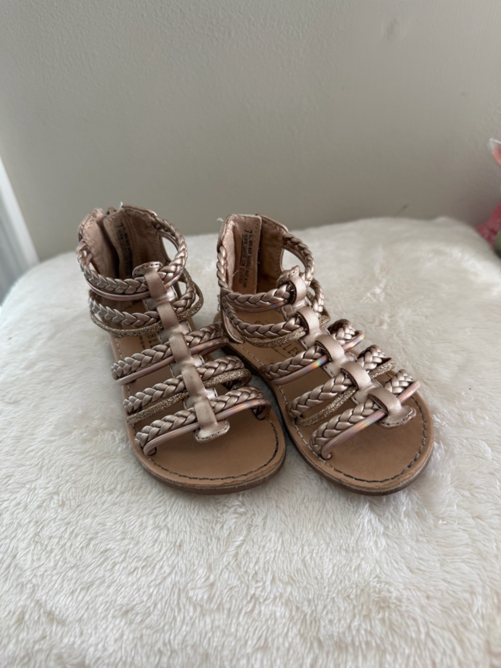 Kids Braided Gladiator Sandals - Rose Gold